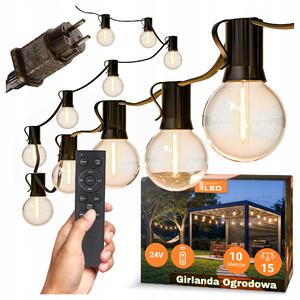 Smart LED Zahradní stmívatelná girlanda 10m 15xLED žárovka E12 24V, dálkové ovládání