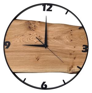Dřevěné hodiny -45cm, přírodní dřevo - dub, černý kovový rám (45B24)