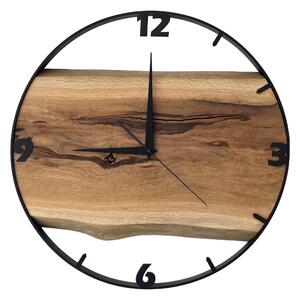 Dřevěné hodiny -45cm, přírodní dřevo - dub, černý kovový rám (45B25)