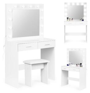 ModernHome CHDT03 Toaletní stolek se zrcadlem, 80 x 40 x 140 cm, 12 LED, bílý