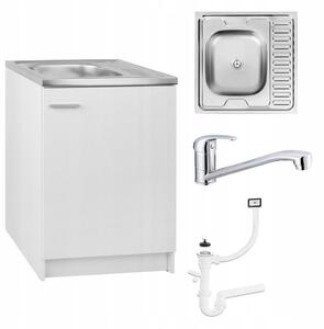 Stamar | Kuchyňská skříňka, s dřezem, kuchyňská dolní skříňka, bílá, 60 cm, s baterií a sifonem