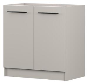 Skříňka pod dřez INEZ V, kuchyň, dvoudveřová kuchyňská skříňka 80 cm, barva kašmír/černá, se dvěma křídlovými dvířky a černými kovovými úchytkami