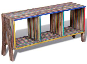 TV stolek se 3 policemi, stohovatelný, barevný recyklovaný teak
