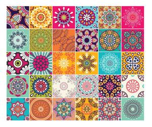 Sada 30 nástěnných samolepek Ambiance Wall Stickers Tiles Azulejos Mariska, 15 x 15 cm