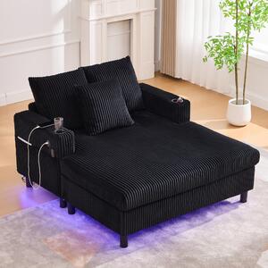 Sweiko Prostorné, měkké lehátko s bočními držáky na nápoje, porty USB, integrované LED ambientní osvětlení - ideální do obývacího pokoje, ložnice nebo zimní zahrady