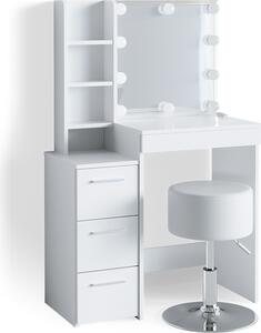Toaletní stolek Vicco Meryl Bílá 80 cm s LED osvětlením a taburetem, Model 36205