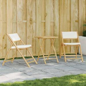 3dílný skládací bistro set s krémově bílými poduškami bambus 3208933