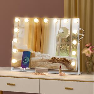 Zrcátko na líčení SONGMICS s LED osvětlením, dotykové ovládání, 15 LED žárovek, s nabíjecími porty, 3 barvy světla