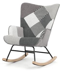 Vikio Houpací křeslo patchwork šedá látka AKR108PWC
