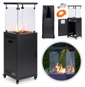 Plynový ohřívač zářič topidlo 13 kW skleněný na zahradu patio reduktor vulkanické kameny kryt MultiGarden