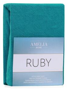 Tmavě zelené elastické prostěradlo s vysokým podílem bavlny AmeliaHome Ruby, 120/140 x 200 cm