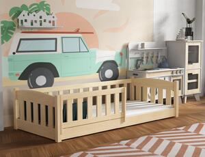 Dětská Montessori postel z masivu borovice BEN - 200x90 cm - PŘÍRODNÍ BOROVICE