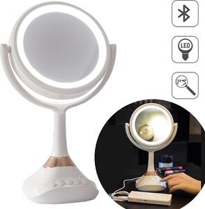 Koupelnové zrcadlo Melko kosmetické 1 a 5násobné zvětšení LED Bluetooth reproduktor