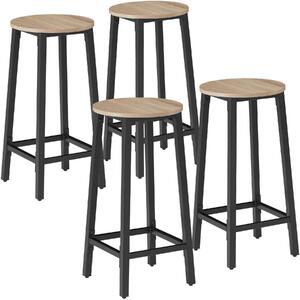 Tectake Barové židle Corby - Industrial světlé dřevo, dub Sonoma,Sada 4 kusů
