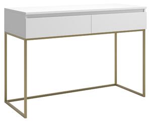 Selsey Bemmi - toaletní stolek Psací stůl, bílý se zlatým kovovým rámem, 120 cm