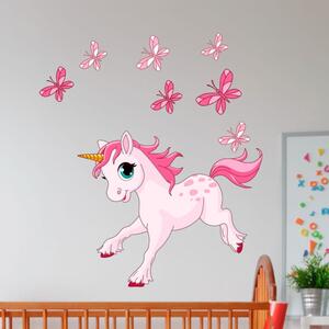 Nástěnné dětské samolepky Ambiance Pink Unicorn and Papillons