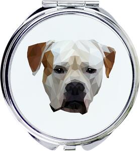Americký buldok, americká buldoga – Zrcadlo značky Art-Dog s fotografií amerického buldoka a geometrickým vzorem