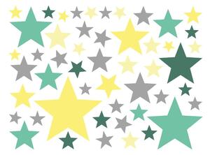 Sada 50 nástěnných samolepek Ambiance Stars Green and Yellow