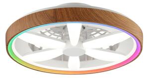 Brilliant G80935/76 Stmívatelné LED svítidlo GAIANO dekor DŘEVO, reverzní VENTILÁTOR LED RGB