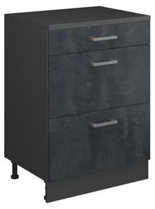 Kuchyňská skříňka pod šikmou střechu Vicco R-Line Černý beton 60 cm bez šikminy se 3 zásuvkami, Model 61702