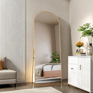 Obloukové kosmetické zrcadlo z tvrzeného skla, zlatý hliníkový rám, 1620x530 mm, elegantní moderní design do ložnice, šatny nebo koupelny