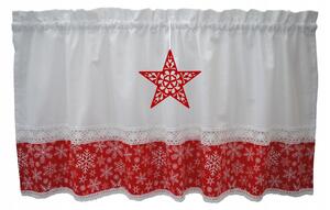 Hotová vánoční bavlněná záclona sněhové vločky s hvězdou, výška 40cm, různé rozměry červená Šířka: 100cm