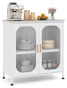 COSTWAY Komoda s policemi, jídelní komoda se dvěma dvířky, úložná skříň z oceli a syntetického kamene, rozměry 83 x 42 x 85,5 cm, bílá barva