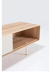 Bílý TV stolek z dubového dřeva Gazzda Fina, šířka 200 cm
