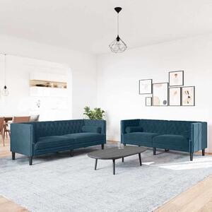 2dílná sedací souprava Chesterfield s podhlavníky modrá samet 3209299