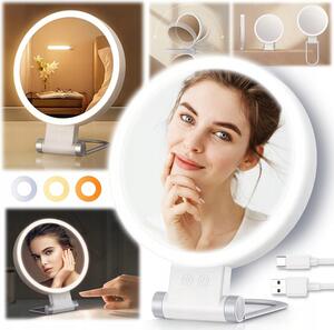 Oboustranné podsvícené kosmetické zrcátko na líčení 1x 10x LED USB C
