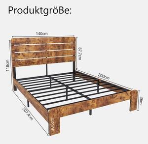 Manželská postel AIORBER 140x200 cm s vysokým čelem, robustní rám, úložný prostor, tichá, snadná montáž, hnědá barva