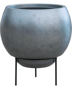 Obal Metallic Silver leaf - Globe Elevated matná stříbrná modrá s vnitřní vložkou a nožičkami, průměr 34 cm