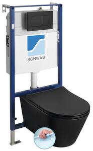 Závěsné WC AVVA Rimless s podomítkovou nádržkou a tlačítkem Schwab, černá mat (100314-110-SET5)