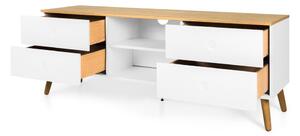 Bílý TV stolek s nohami z dubového dřeva Tenzo Dot, šířka 162 cm