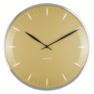 Hořčicově žluté skleněné nástěnné hodiny Karlsson Leaf, ø 40 cm