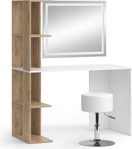 Toaletní stolek Vicco Tower Bílá/Sonoma 122.2 cm se zrcadlem LED a stoličkou, Model 49449