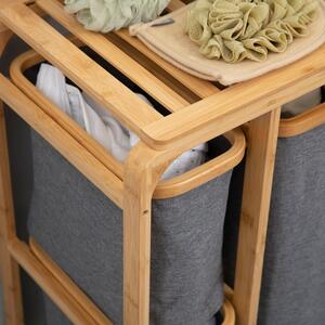 HOMCOM Koš na prádlo z bambusu a polyesteru, 3 vyjímatelné koše, 50 x 32 x 69,7 cm