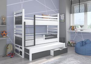 Třílůžková postel se zábranou 80x180 BEFRIA - bílá / šedá