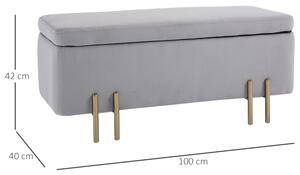 HOMCOM Čalouněná lavice s úložným prostorem, šedá, 100 x 40 x 42 cm