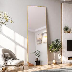 Obdélníkové kosmetické zrcadlo z tvrzeného skla, zlatý hliníkový rám, 162 x 53 cm, elegantní moderní design do ložnice nebo koupelny