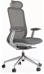 Kancelářská ergonomická židle BESSEL s podhlavníkem — síť, šedý plast, nosnost 120 kg, světle šedá