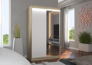 Šatní skříň 120 cm s posuvnými dveřmi a LED osvětlením EABRIA - dub sonoma / bílá