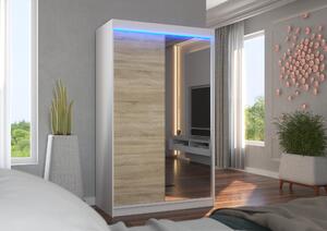 Šatní skříň 120 cm s posuvnými dveřmi a LED osvětlením EABRIA - bílá / dub sonoma
