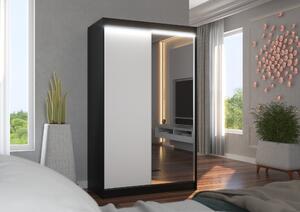 Šatní skříň 120 cm s posuvnými dveřmi a LED osvětlením EABRIA - černá / bílá