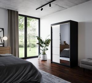 Zrcadlová šatní skříň 120 cm s LED osvětlením EABRIS - černá / bílá