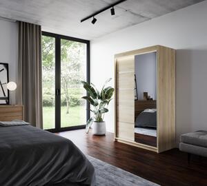 Zrcadlová šatní skříň 120 cm s LED osvětlením EABRIS - dub sonoma