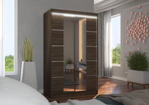 Zrcadlová šatní skříň s LED osvětlením 120 cm FABRA - tmavě hnědá