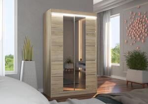 Zrcadlová šatní skříň s LED osvětlením 120 cm FABRA - dub sonoma