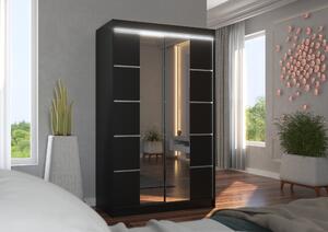 Zrcadlová šatní skříň s LED osvětlením 120 cm FABRA - černá
