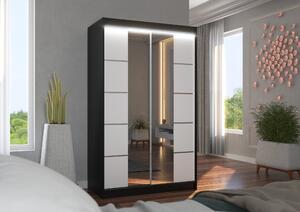 Zrcadlová šatní skříň s LED osvětlením 120 cm FABRA - černá / bílá